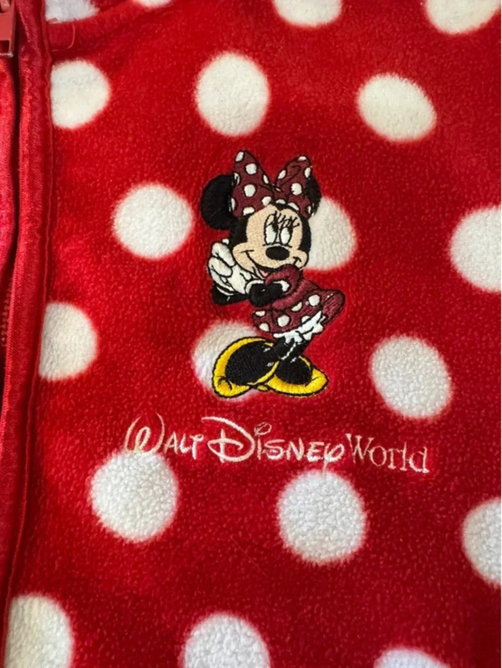 Girl’s Walt Disney World authentic parks red and white full zip fleece jacket M